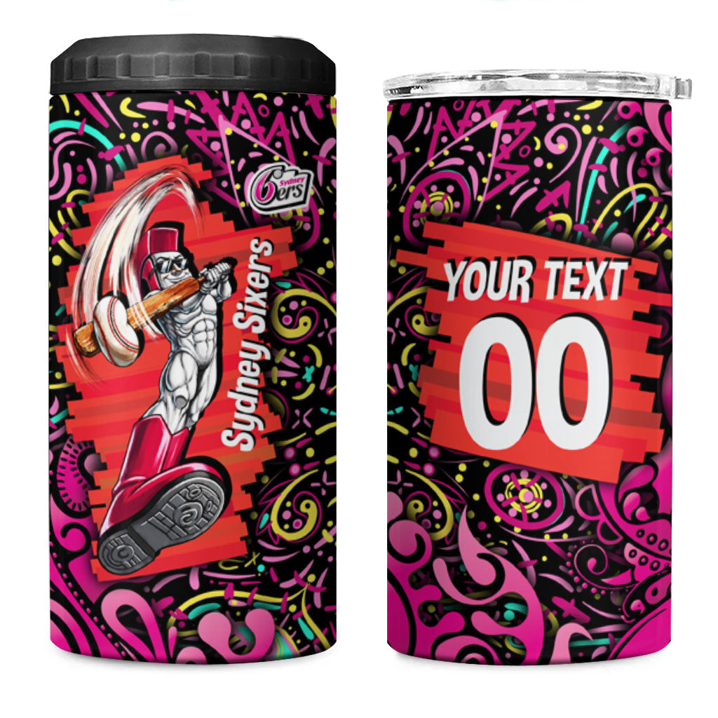 Personalized Sydney Sixers Cricket 4 in 1 Can Cooler Tumbler Hippie Psychedelic Pattern Vibrant Mandala Art Style
