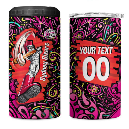 Personalized Sydney Sixers Cricket 4 in 1 Can Cooler Tumbler Hippie Psychedelic Pattern Vibrant Mandala Art Style