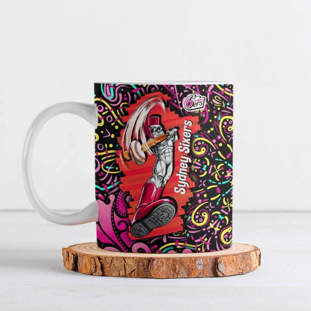 Personalized Sydney Sixers Cricket Ceramic Mug Hippie Psychedelic Pattern Vibrant Mandala Art Style