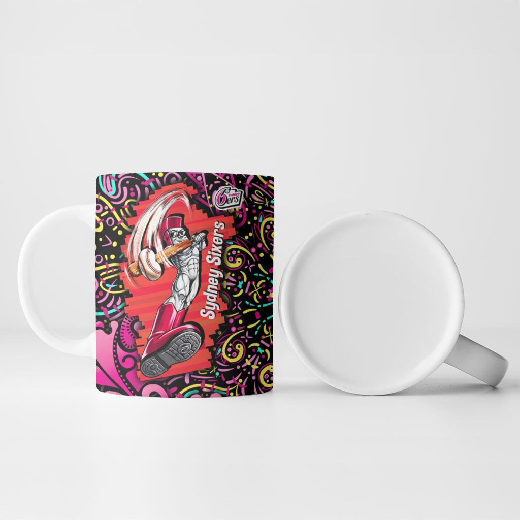 Personalized Sydney Sixers Cricket Ceramic Mug Hippie Psychedelic Pattern Vibrant Mandala Art Style