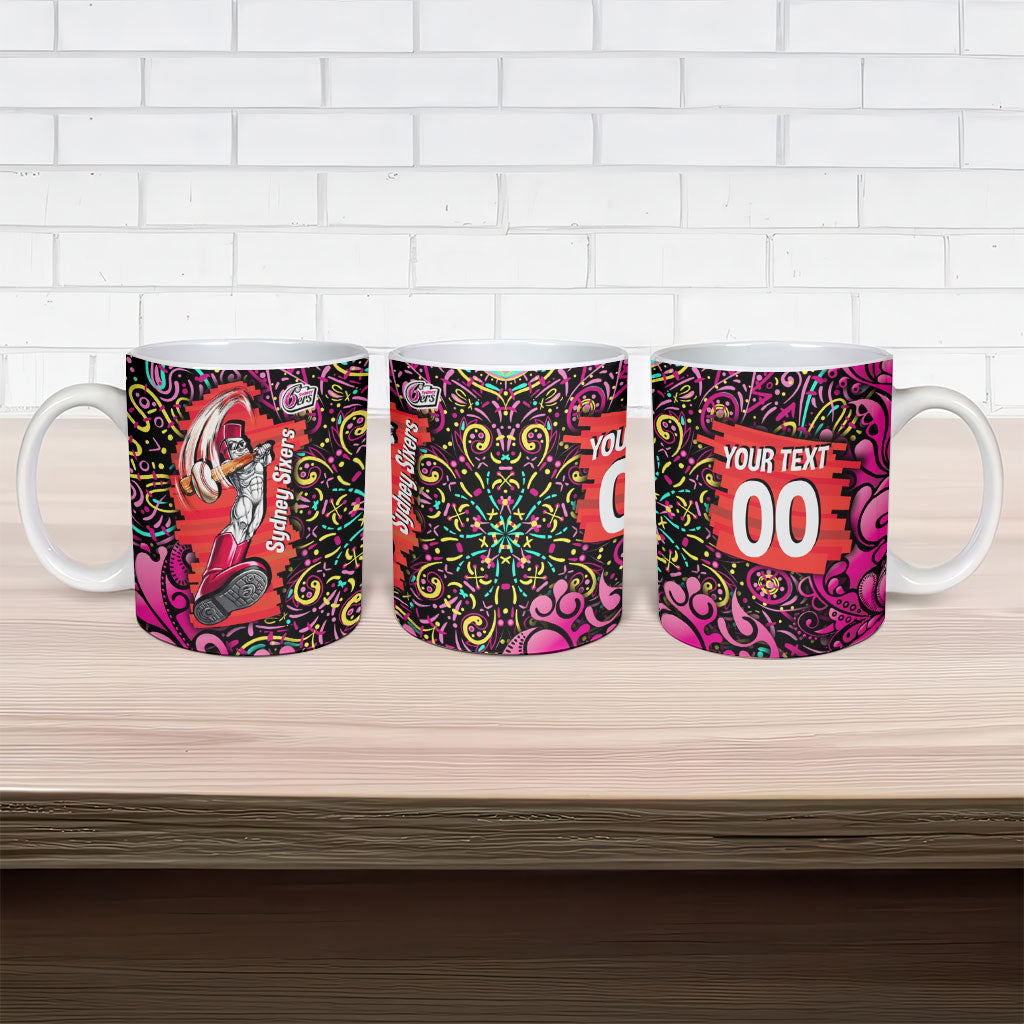 Personalized Sydney Sixers Cricket Ceramic Mug Hippie Psychedelic Pattern Vibrant Mandala Art Style