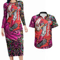 Personalized Sydney Sixers Cricket Couples Matching Long Sleeve Bodycon Dress and Hawaiian Shirt Hippie Psychedelic Pattern Vibrant Mandala Art Style