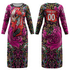 Personalized Sydney Sixers Cricket Couples Matching Long Sleeve Bodycon Dress and Hawaiian Shirt Hippie Psychedelic Pattern Vibrant Mandala Art Style