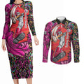 Personalized Sydney Sixers Cricket Couples Matching Long Sleeve Bodycon Dress and Long Sleeve Button Shirt Hippie Psychedelic Pattern Vibrant Mandala Art Style