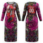 Personalized Sydney Sixers Cricket Couples Matching Long Sleeve Bodycon Dress and Long Sleeve Button Shirt Hippie Psychedelic Pattern Vibrant Mandala Art Style