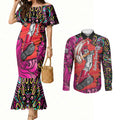 Personalized Sydney Sixers Cricket Couples Matching Mermaid Dress and Long Sleeve Button Shirt Hippie Psychedelic Pattern Vibrant Mandala Art Style