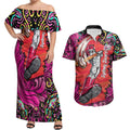 Personalized Sydney Sixers Cricket Couples Matching Off Shoulder Maxi Dress and Hawaiian Shirt Hippie Psychedelic Pattern Vibrant Mandala Art Style