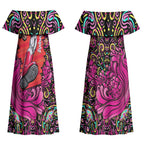 Personalized Sydney Sixers Cricket Couples Matching Off Shoulder Maxi Dress and Hawaiian Shirt Hippie Psychedelic Pattern Vibrant Mandala Art Style