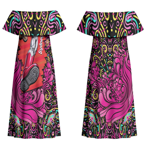 Personalized Sydney Sixers Cricket Couples Matching Off Shoulder Maxi Dress and Long Sleeve Button Shirt Hippie Psychedelic Pattern Vibrant Mandala Art Style