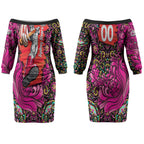 Personalized Sydney Sixers Cricket Couples Matching Off The Shoulder Long Sleeve Dress and Long Sleeve Button Shirt Hippie Psychedelic Pattern Vibrant Mandala Art Style