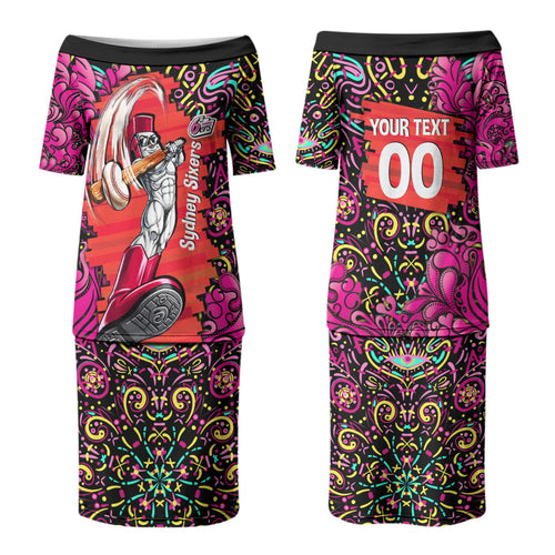 Personalized Sydney Sixers Cricket Couples Matching Puletasi and Hawaiian Shirt Hippie Psychedelic Pattern Vibrant Mandala Art Style