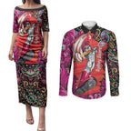 Personalized Sydney Sixers Cricket Couples Matching Puletasi and Long Sleeve Button Shirt Hippie Psychedelic Pattern Vibrant Mandala Art Style
