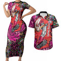 Personalized Sydney Sixers Cricket Couples Matching Short Sleeve Bodycon Dress and Hawaiian Shirt Hippie Psychedelic Pattern Vibrant Mandala Art Style