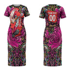 Personalized Sydney Sixers Cricket Couples Matching Short Sleeve Bodycon Dress and Long Sleeve Button Shirt Hippie Psychedelic Pattern Vibrant Mandala Art Style
