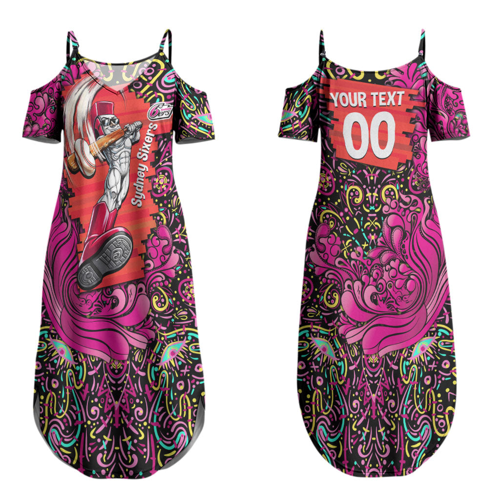 Personalized Sydney Sixers Cricket Couples Matching Summer Maxi Dress and Hawaiian Shirt Hippie Psychedelic Pattern Vibrant Mandala Art Style