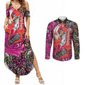 Personalized Sydney Sixers Cricket Couples Matching Summer Maxi Dress and Long Sleeve Button Shirt Hippie Psychedelic Pattern Vibrant Mandala Art Style
