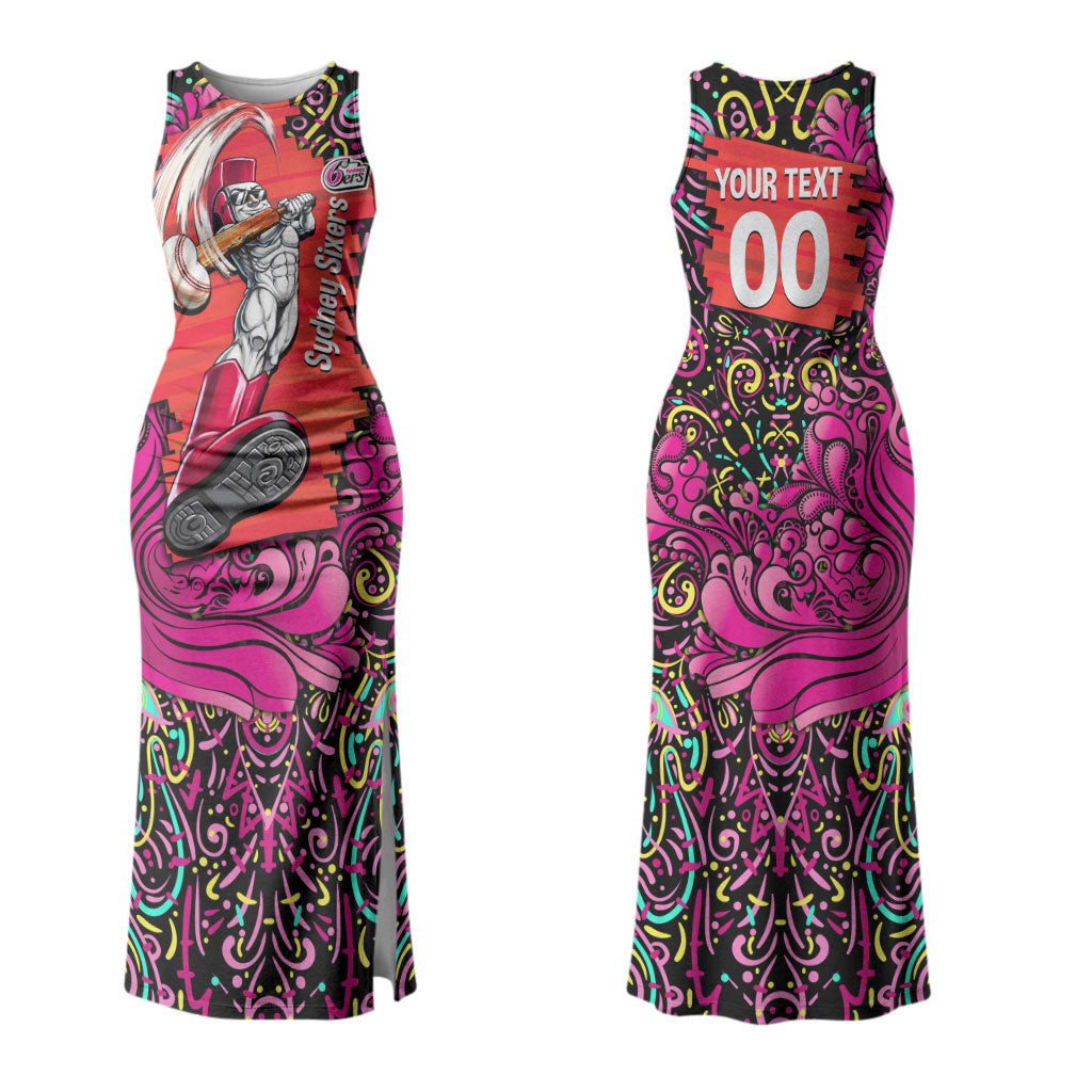 Personalized Sydney Sixers Cricket Couples Matching Tank Maxi Dress and Hawaiian Shirt Hippie Psychedelic Pattern Vibrant Mandala Art Style