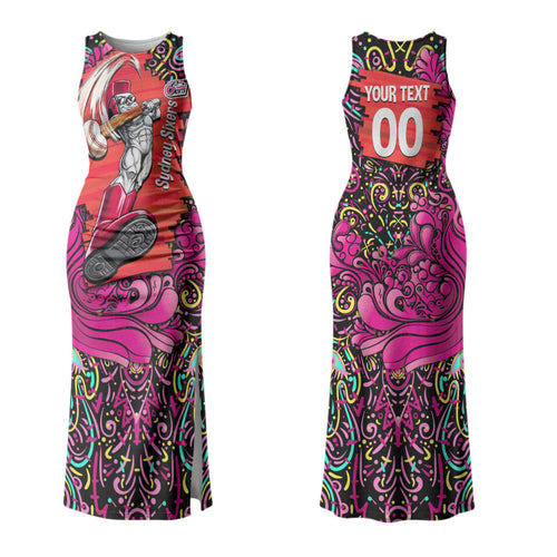 Personalized Sydney Sixers Cricket Couples Matching Tank Maxi Dress and Long Sleeve Button Shirt Hippie Psychedelic Pattern Vibrant Mandala Art Style