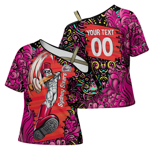 Personalized Sydney Sixers Cricket Cross Shoulder Shirt Hippie Psychedelic Pattern Vibrant Mandala Art Style