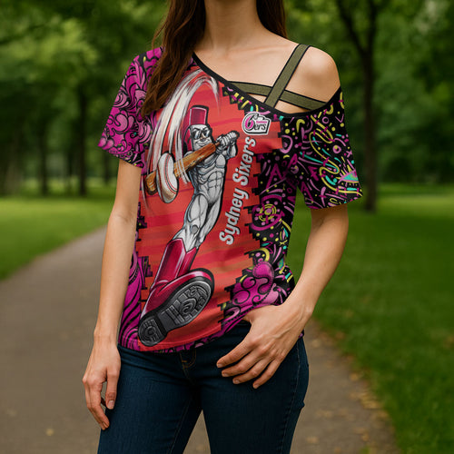 Personalized Sydney Sixers Cricket Cross Shoulder Shirt Hippie Psychedelic Pattern Vibrant Mandala Art Style