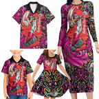Personalized Sydney Sixers Cricket Family Matching Long Sleeve Bodycon Dress and Hawaiian Shirt Hippie Psychedelic Pattern Vibrant Mandala Art Style