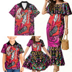 Personalized Sydney Sixers Cricket Family Matching Mermaid Dress and Hawaiian Shirt Hippie Psychedelic Pattern Vibrant Mandala Art Style