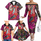 Personalized Sydney Sixers Cricket Family Matching Off The Shoulder Long Sleeve Dress and Hawaiian Shirt Hippie Psychedelic Pattern Vibrant Mandala Art Style