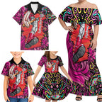 Personalized Sydney Sixers Cricket Family Matching Off Shoulder Maxi Dress and Hawaiian Shirt Hippie Psychedelic Pattern Vibrant Mandala Art Style