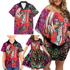 Personalized Sydney Sixers Cricket Family Matching Off Shoulder Short Dress and Hawaiian Shirt Hippie Psychedelic Pattern Vibrant Mandala Art Style