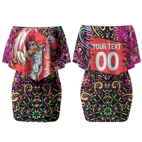 Personalized Sydney Sixers Cricket Family Matching Off Shoulder Short Dress and Hawaiian Shirt Hippie Psychedelic Pattern Vibrant Mandala Art Style