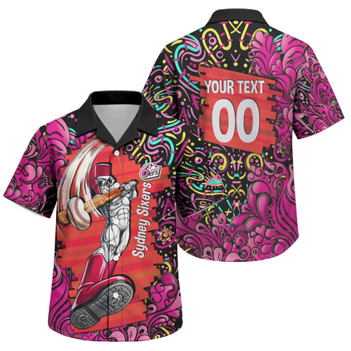 Personalized Sydney Sixers Cricket Family Matching Off Shoulder Short Dress and Hawaiian Shirt Hippie Psychedelic Pattern Vibrant Mandala Art Style
