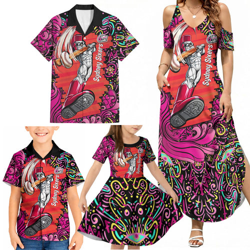 Personalized Sydney Sixers Cricket Family Matching Summer Maxi Dress and Hawaiian Shirt Hippie Psychedelic Pattern Vibrant Mandala Art Style