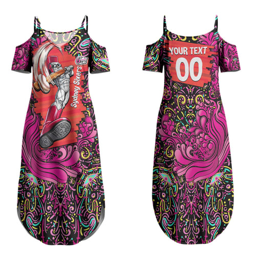 Personalized Sydney Sixers Cricket Family Matching Summer Maxi Dress and Hawaiian Shirt Hippie Psychedelic Pattern Vibrant Mandala Art Style