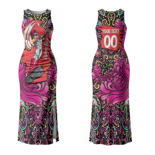 Personalized Sydney Sixers Cricket Family Matching Tank Maxi Dress and Hawaiian Shirt Hippie Psychedelic Pattern Vibrant Mandala Art Style