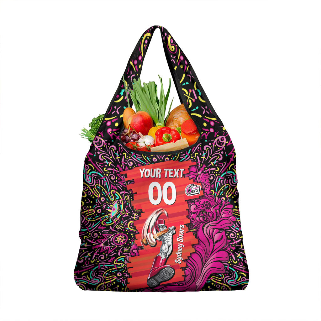 Personalized Sydney Sixers Cricket Grocery Bag Hippie Psychedelic Pattern Vibrant Mandala Art Style
