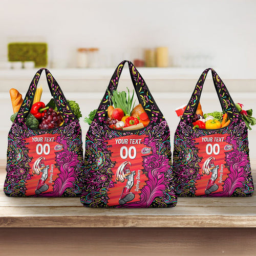 Personalized Sydney Sixers Cricket Grocery Bag Hippie Psychedelic Pattern Vibrant Mandala Art Style