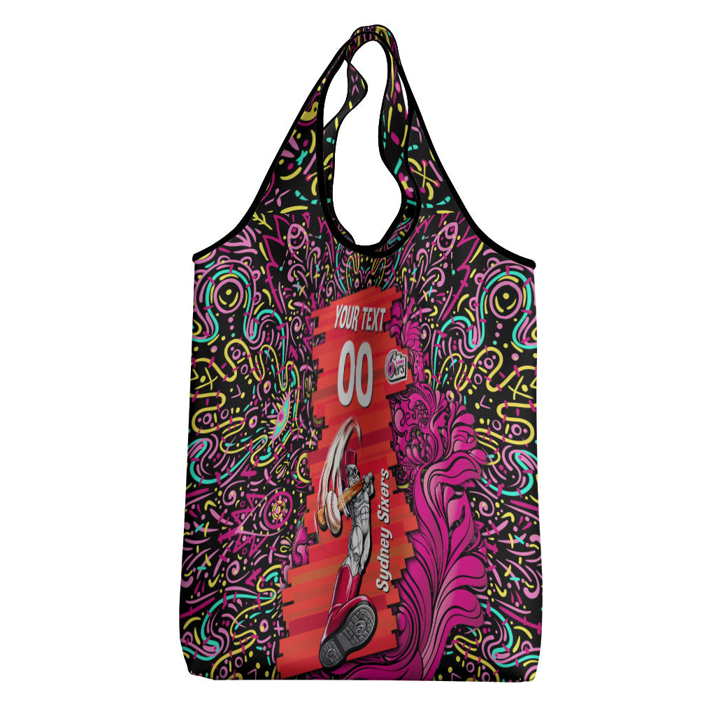 Personalized Sydney Sixers Cricket Grocery Bag Hippie Psychedelic Pattern Vibrant Mandala Art Style