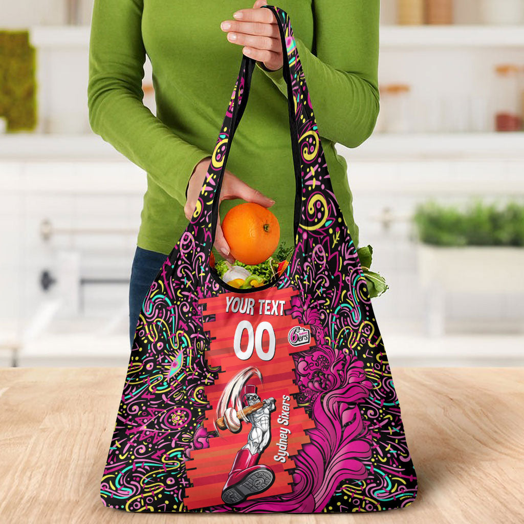 Personalized Sydney Sixers Cricket Grocery Bag Hippie Psychedelic Pattern Vibrant Mandala Art Style