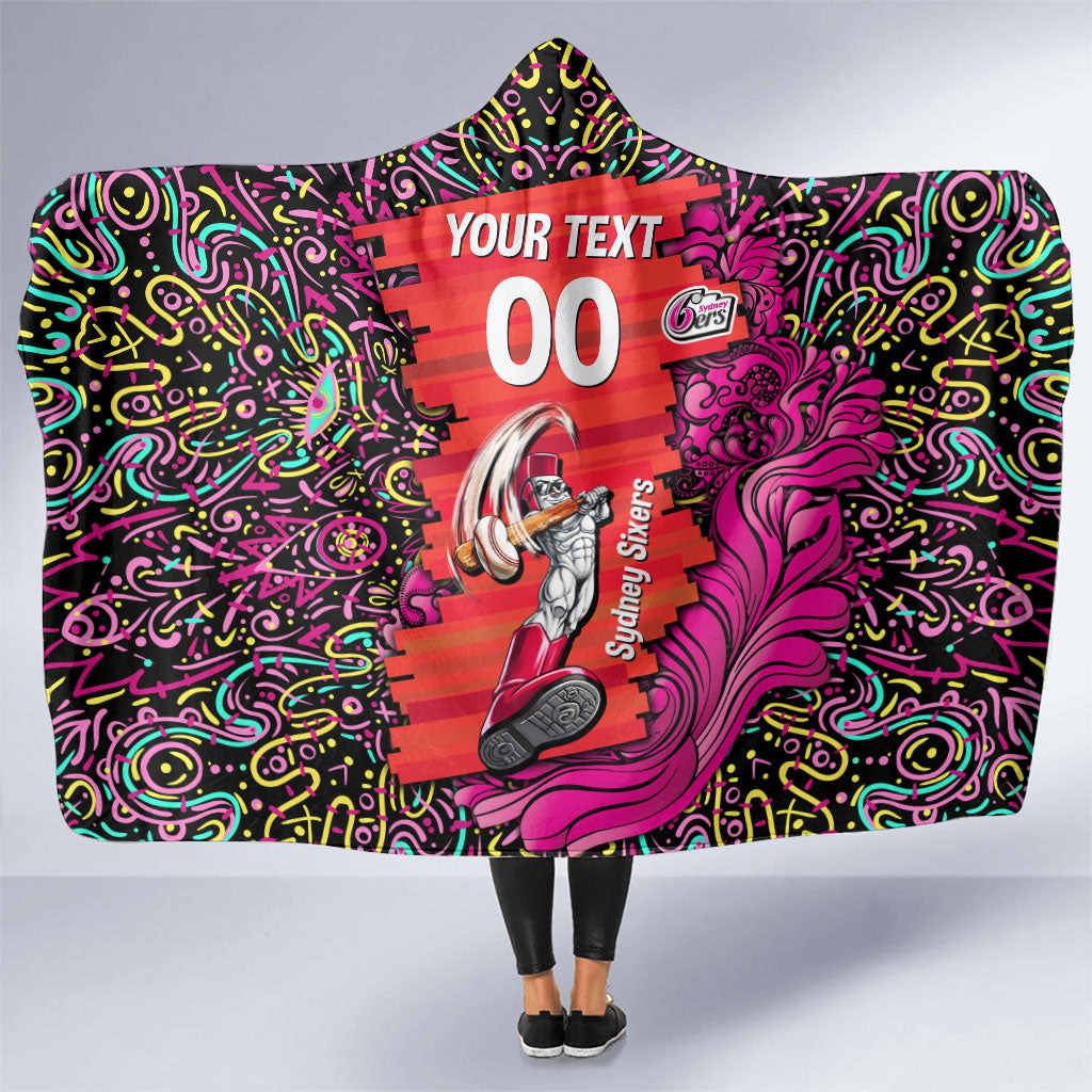 Personalized Sydney Sixers Cricket Hooded Blanket Hippie Psychedelic Pattern Vibrant Mandala Art Style