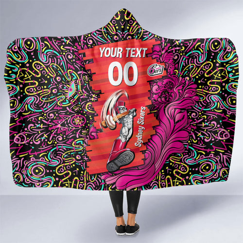Personalized Sydney Sixers Cricket Hooded Blanket Hippie Psychedelic Pattern Vibrant Mandala Art Style