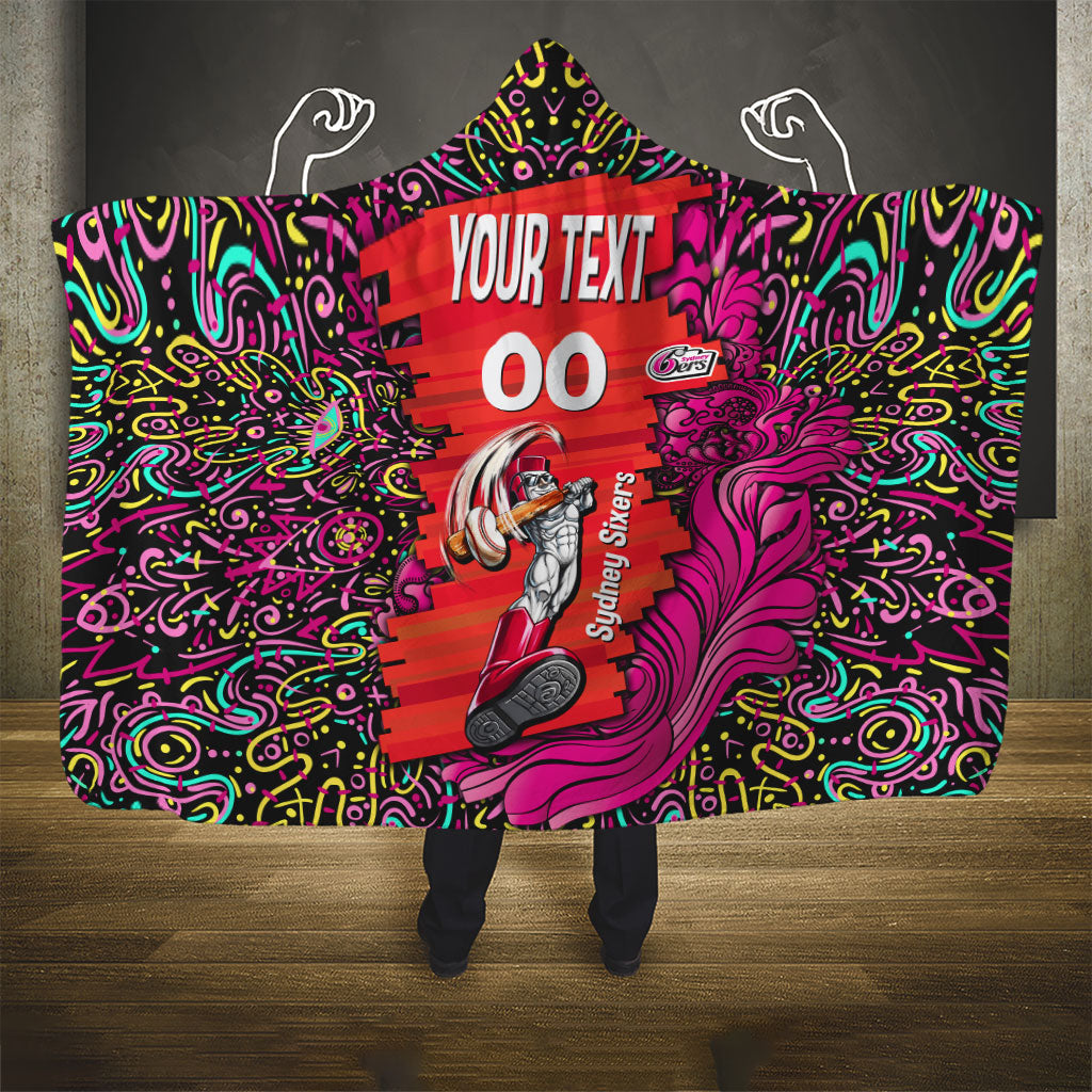 Personalized Sydney Sixers Cricket Hooded Blanket Hippie Psychedelic Pattern Vibrant Mandala Art Style