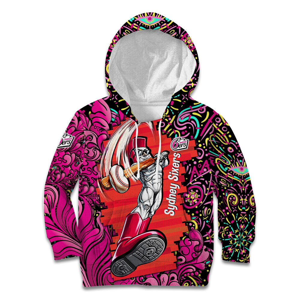 Personalized Sydney Sixers Cricket Kid Hoodie Hippie Psychedelic Pattern Vibrant Mandala Art Style