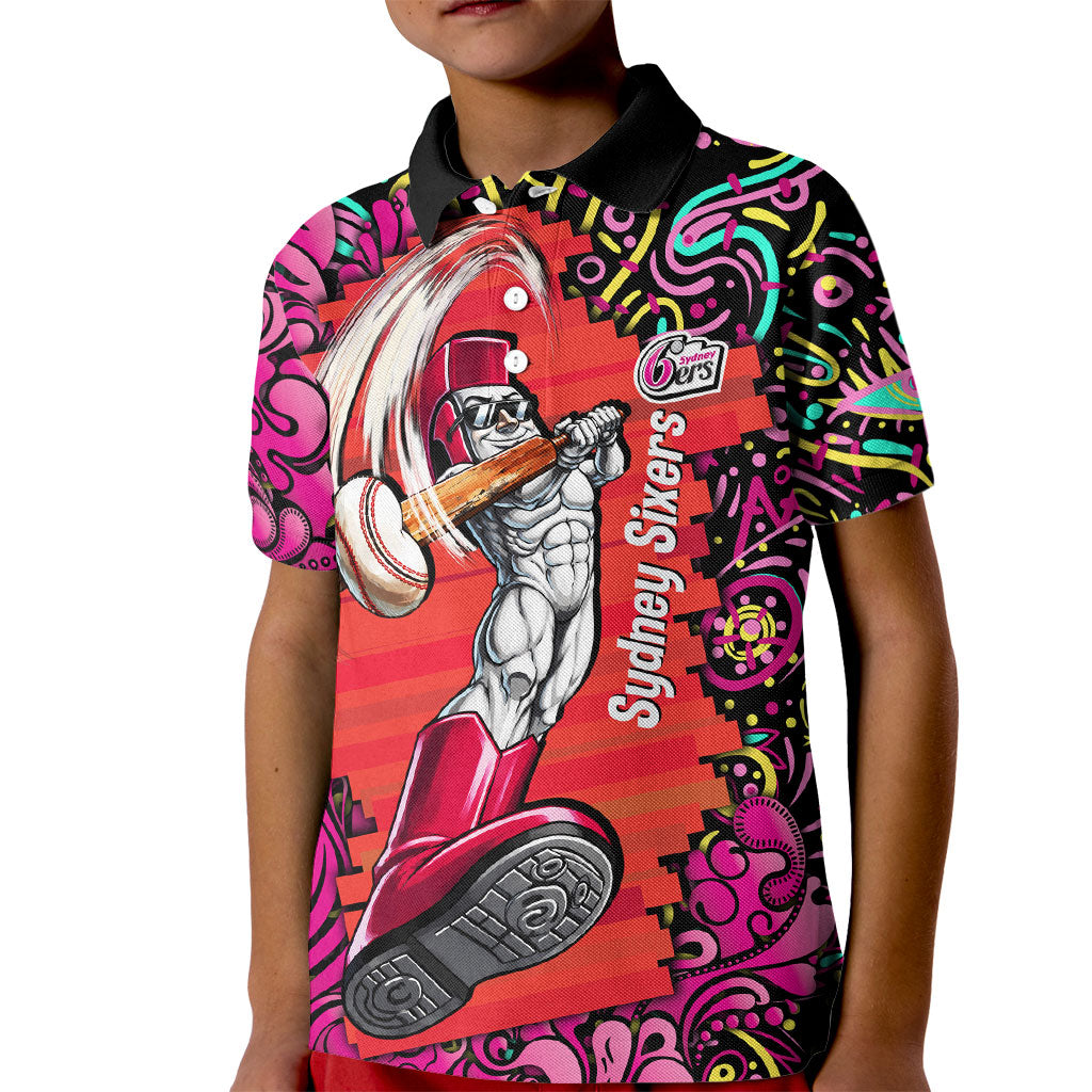 Personalized Sydney Sixers Cricket Kid Polo Shirt Hippie Psychedelic Pattern Vibrant Mandala Art Style