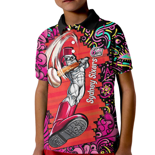 Personalized Sydney Sixers Cricket Kid Polo Shirt Hippie Psychedelic Pattern Vibrant Mandala Art Style