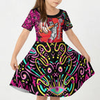 Personalized Sydney Sixers Cricket Kid Short Sleeve Dress Hippie Psychedelic Pattern Vibrant Mandala Art Style