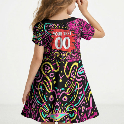 Personalized Sydney Sixers Cricket Kid Short Sleeve Dress Hippie Psychedelic Pattern Vibrant Mandala Art Style