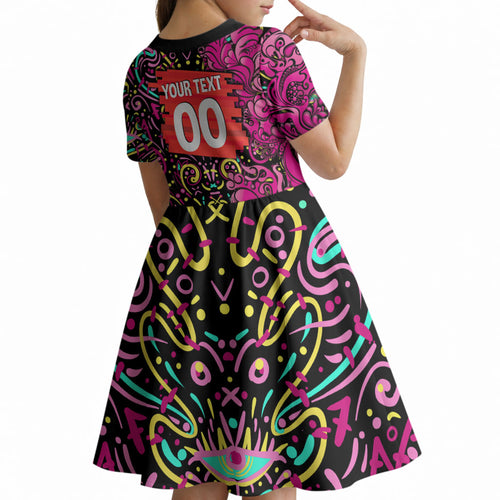 Personalized Sydney Sixers Cricket Kid Short Sleeve Dress Hippie Psychedelic Pattern Vibrant Mandala Art Style