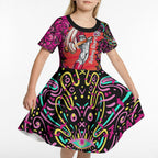 Personalized Sydney Sixers Cricket Kid Short Sleeve Dress Hippie Psychedelic Pattern Vibrant Mandala Art Style