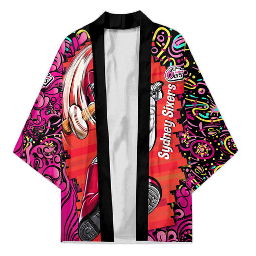 Personalized Sydney Sixers Cricket Kimono Hippie Psychedelic Pattern Vibrant Mandala Art Style