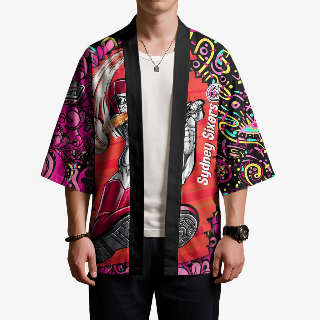 Personalized Sydney Sixers Cricket Kimono Hippie Psychedelic Pattern Vibrant Mandala Art Style